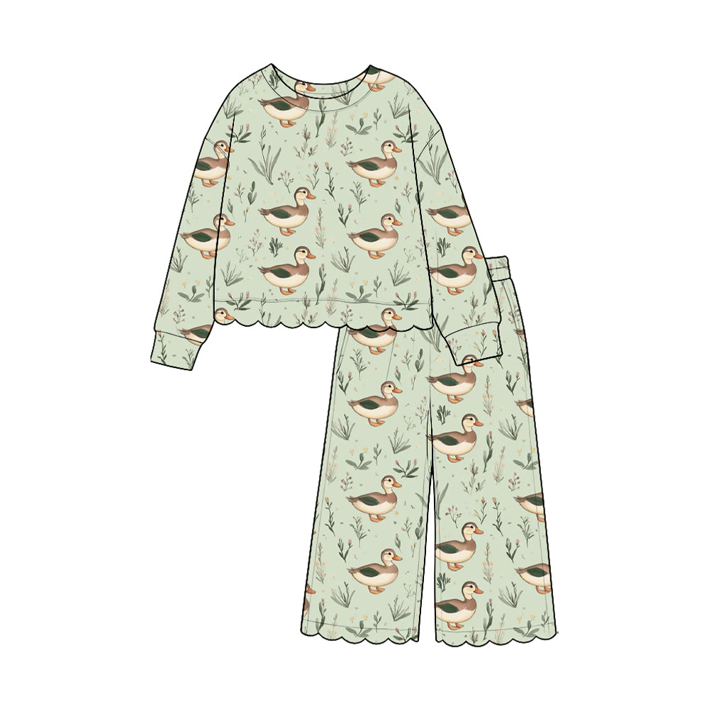 preorder GLP3887 Scallop Mallard Duck Long Sleeve Pants Girls Set