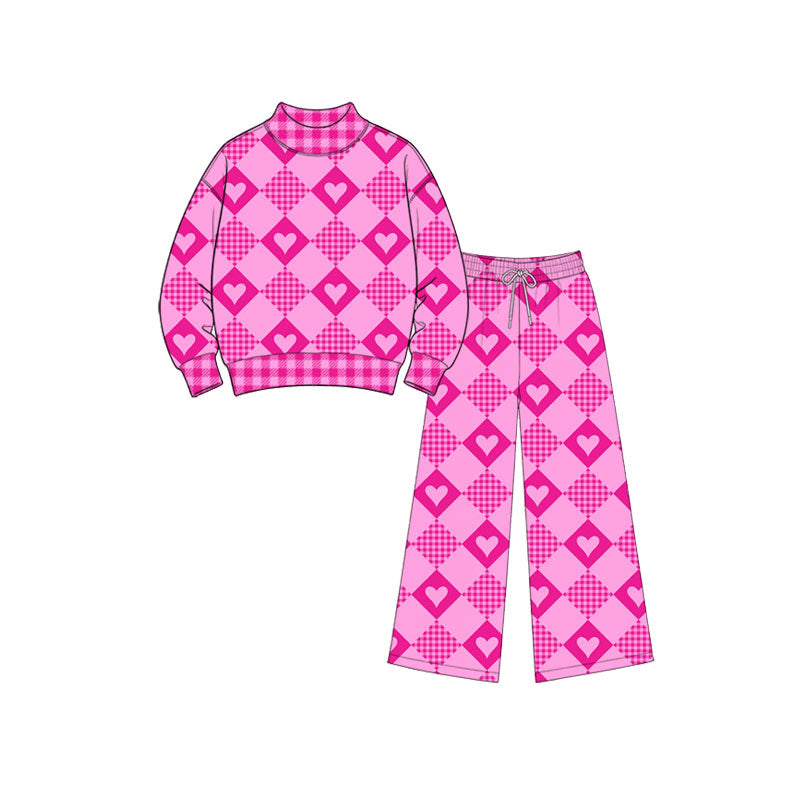 preorder GLP3890 Valentine's Day Heart Hot Pink Long Sleeve Pants Girls Set