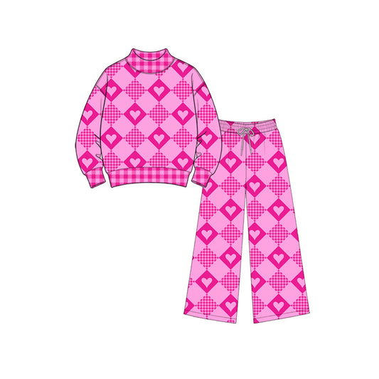 preorder GLP3890 Valentine's Day Heart Hot Pink Long Sleeve Pants Girls Set