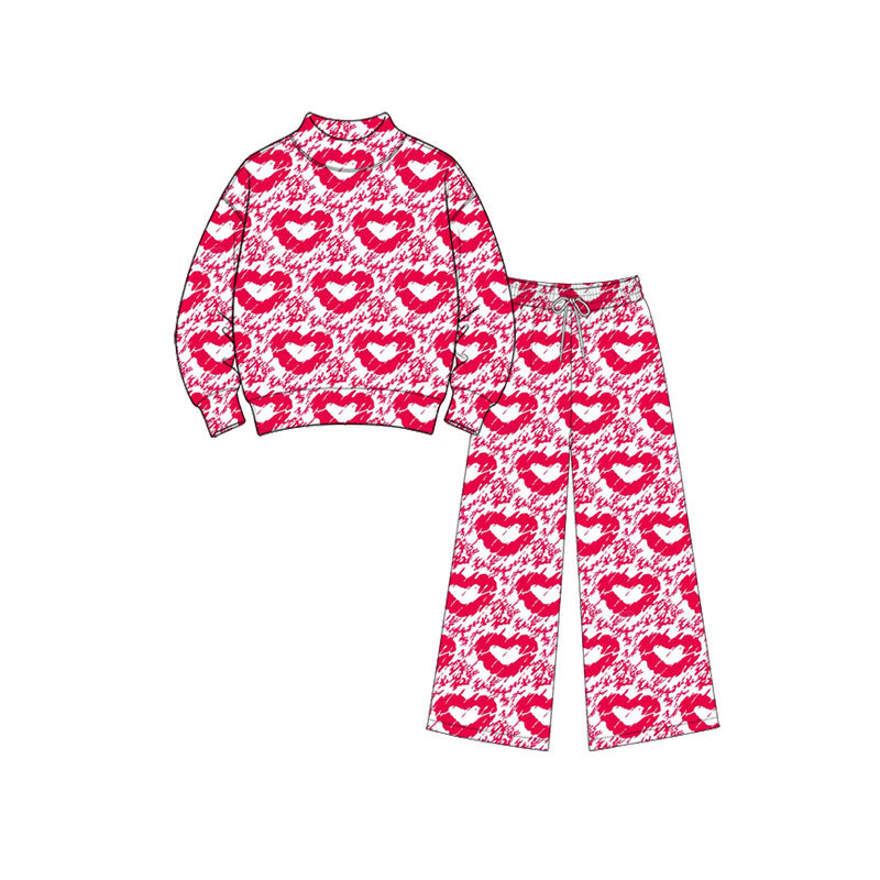preorder GLP3891 Valentine's Day Heart Pink Long Sleeve Pants Girls Set