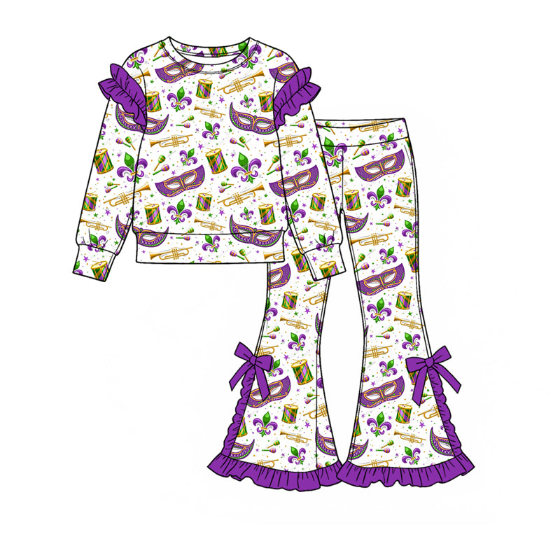 preorder GLP3894 Mardi Gras Purple Long Sleeve Pants Girls Set