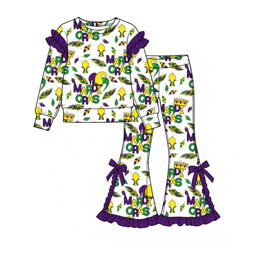 preorder GLP3895 Mardi Gras Purple Long Sleeve Pants Girls Set