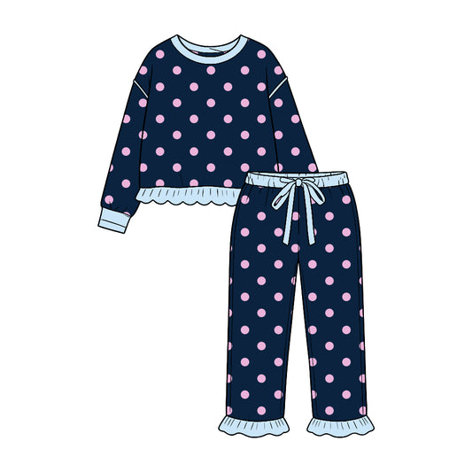 preorder GLP3900 Dot Navy Blue Long Sleeve Pants Girls Set