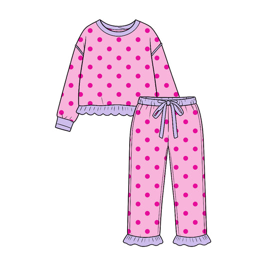 preorder GLP3901 Dot Pink Long Sleeve Pants Girls Set