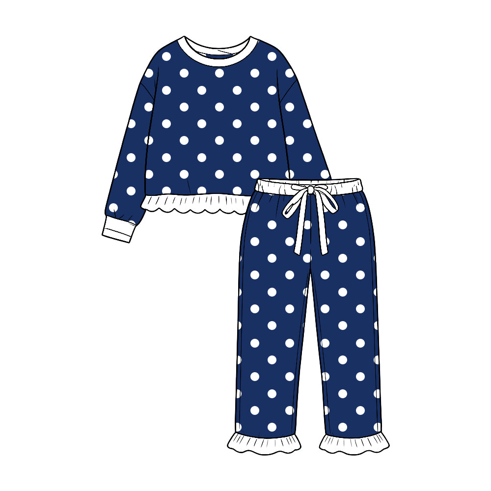 preorder GLP3903 Dot Navy Blue Long Sleeve Pants Girls Set