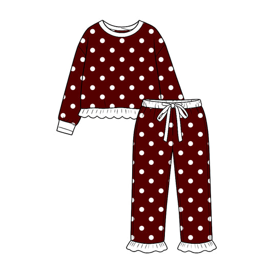preorder GLP3906 Dot Maroon Long Sleeve Pants Girls Set