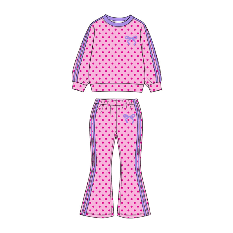preorder GLP3911 Dot Bows Hot Pink Long Sleeve Pants Girls Set