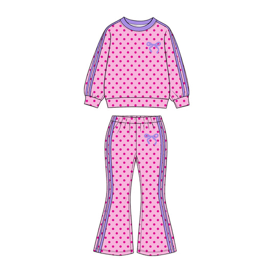 preorder GLP3911 Dot Bows Hot Pink Long Sleeve Pants Girls Set