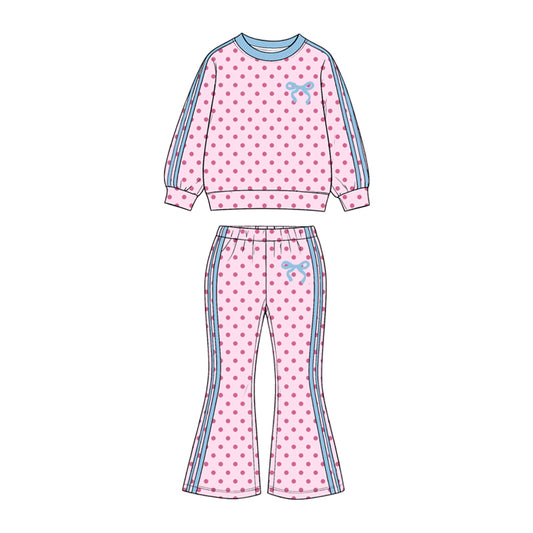 preorder GLP3913 Dot Bows Pink Long Sleeve Pants Girls Set