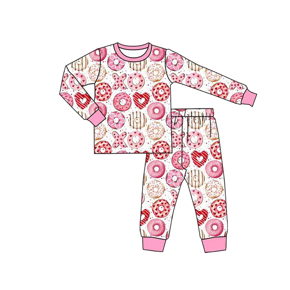 preorder GLP3919 Valentine's Day Dount Pink Long Sleeve Pants Girls Pajamas