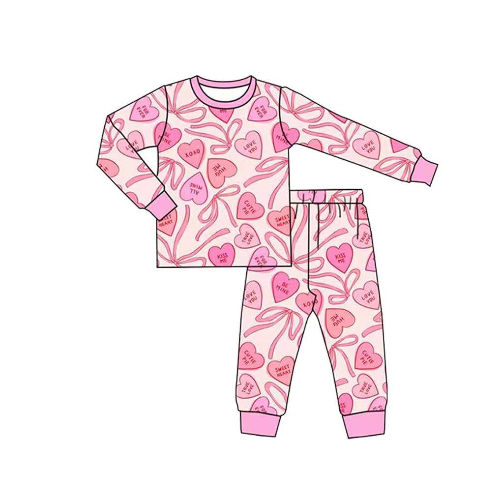 preorder GLP3920 Valentine's Day Heart Bows Pink Long Sleeve Pants Girls Pajamas