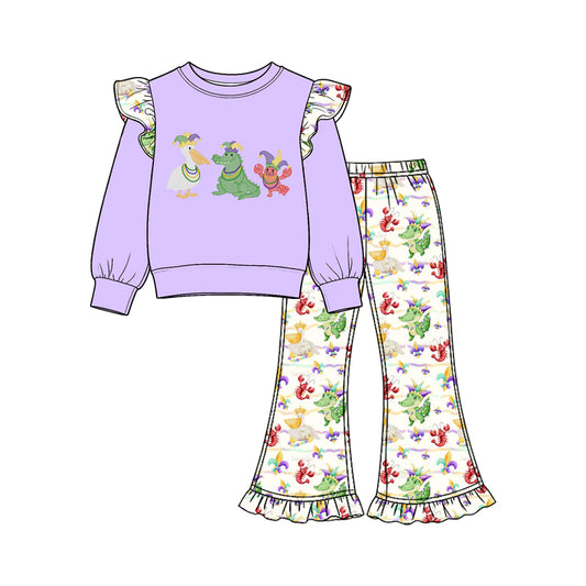 preorder GLP3923 Mardi Gras Dinosaur Purple Long Sleeve Pants Girls Set