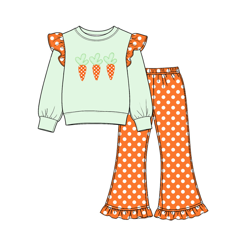 preorder GLP3924 Easter Carrot Long Sleeve Dot Orange Pants Girls Set