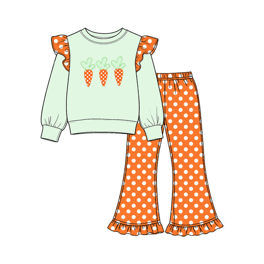 preorder GLP3924 Easter Carrot Long Sleeve Dot Orange Pants Girls Set