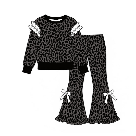 preorder GLP3930 Black Leopard Long Sleeve Pants Girls Set