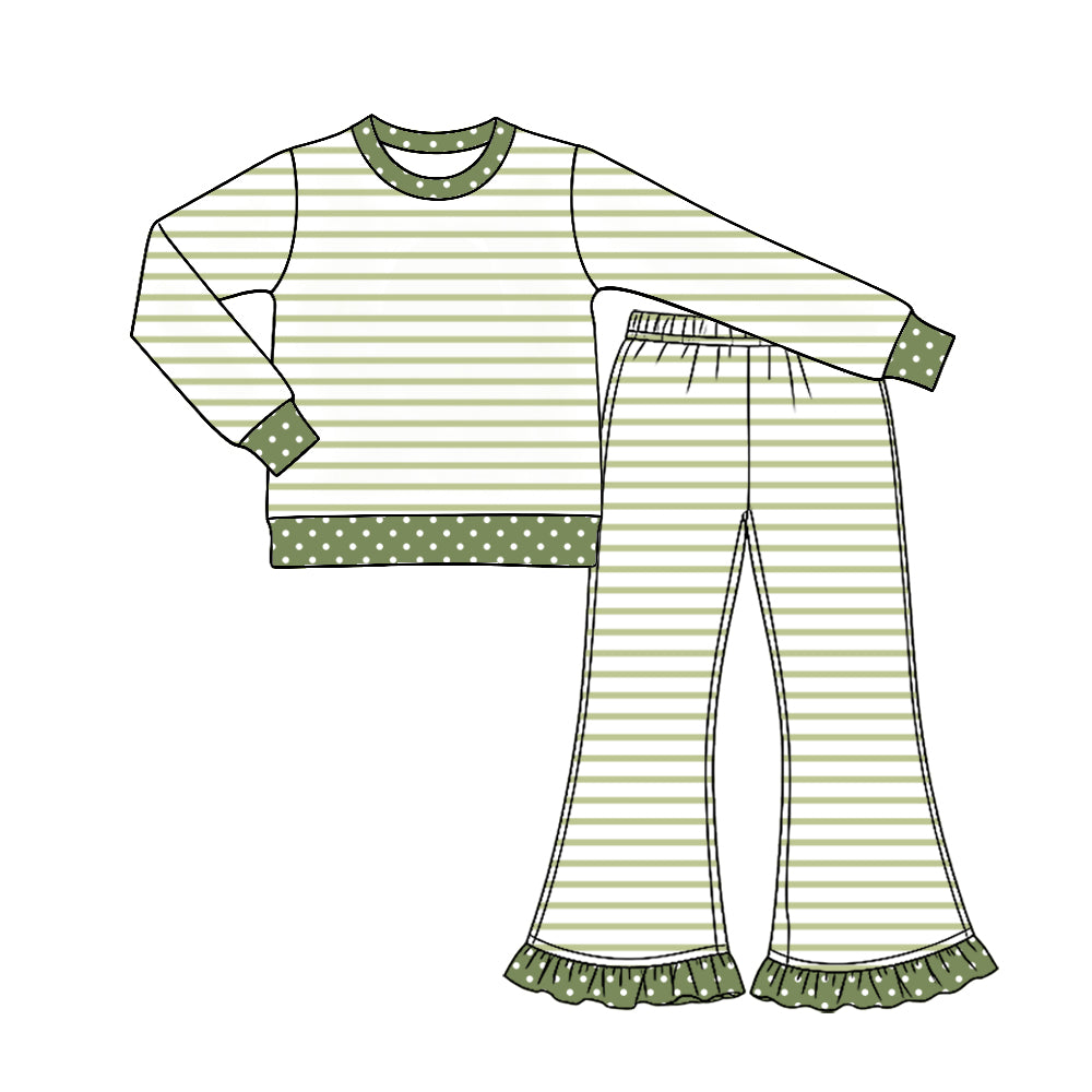 preorder GLP3931 Green Striped Long Sleeve Pants Girls Set