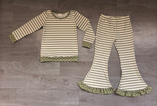 preorder Samples GLP3931 Green Striped Long Sleeve Pants Girls Set