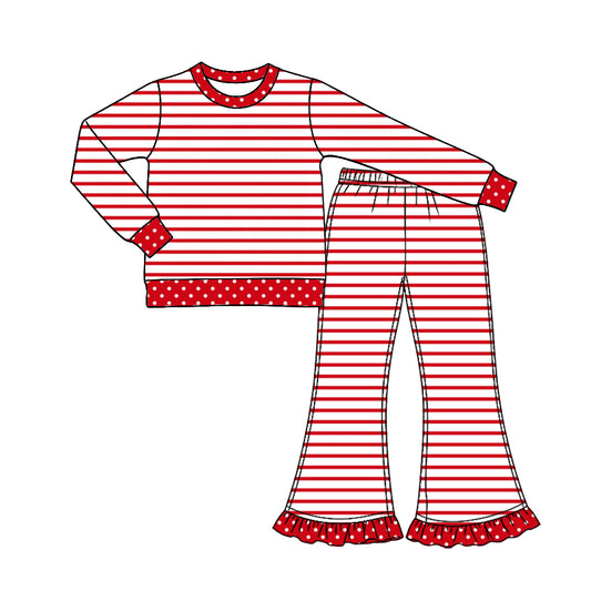 preorder GLP3932 Red Striped Long Sleeve Pants Girls Set