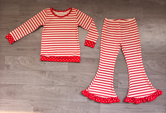 preorder Samples GLP3932 Red Striped Long Sleeve Pants Girls Set
