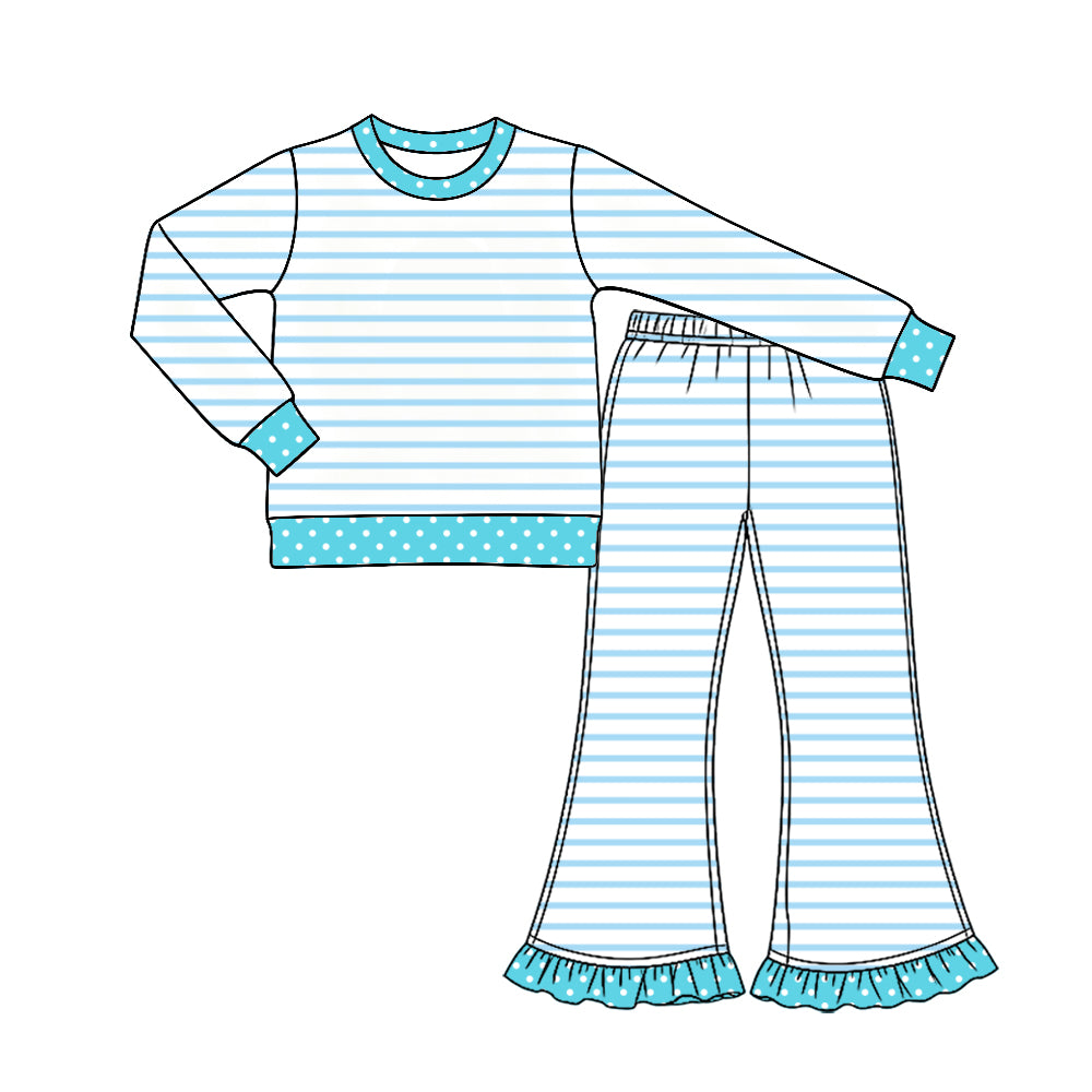preorder GLP3933 Blue Striped Long Sleeve Pants Girls Set