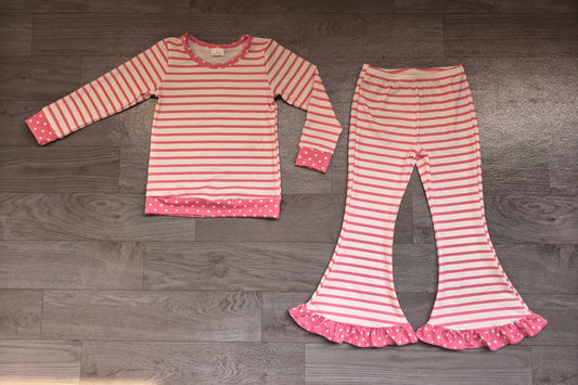 preorder Samples GLP3934 Pink Striped Long Sleeve Pants Girls Set