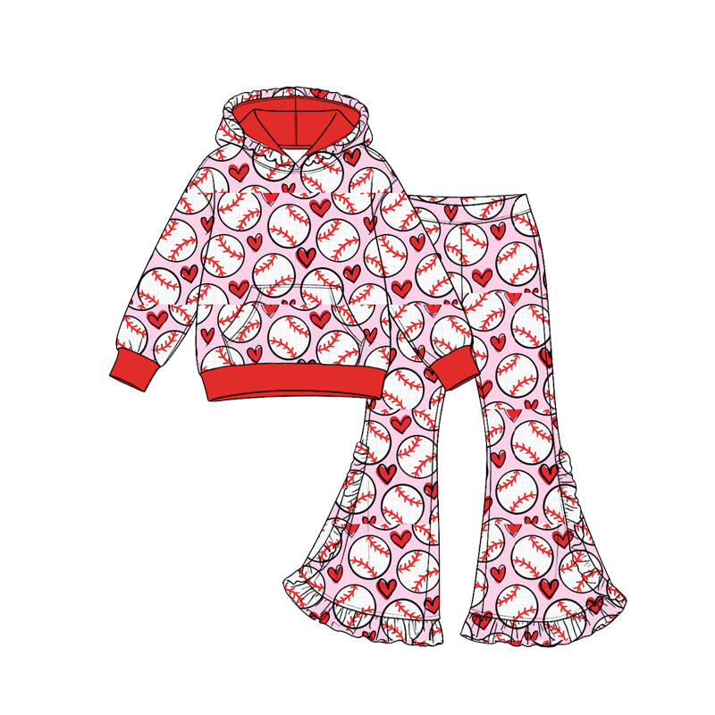 preorder GLP3939 Valentine's Day Heart Baseball Hoodie Long Sleeve Pants Girls Set