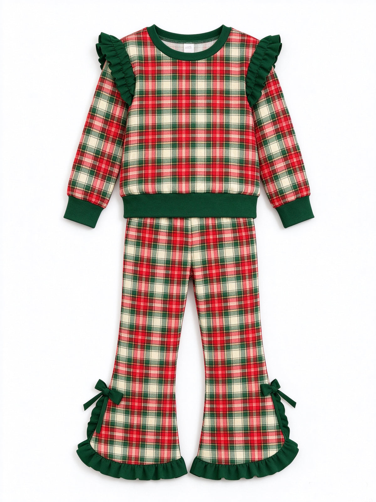 preorder GLP3941 Christmas Red Green Checkered Long Sleeve Pants Girls Set