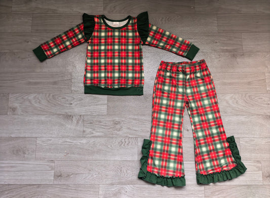 preorder Samples GLP3941 Christmas Red Green Checkered Long Sleeve Pants Girls Set