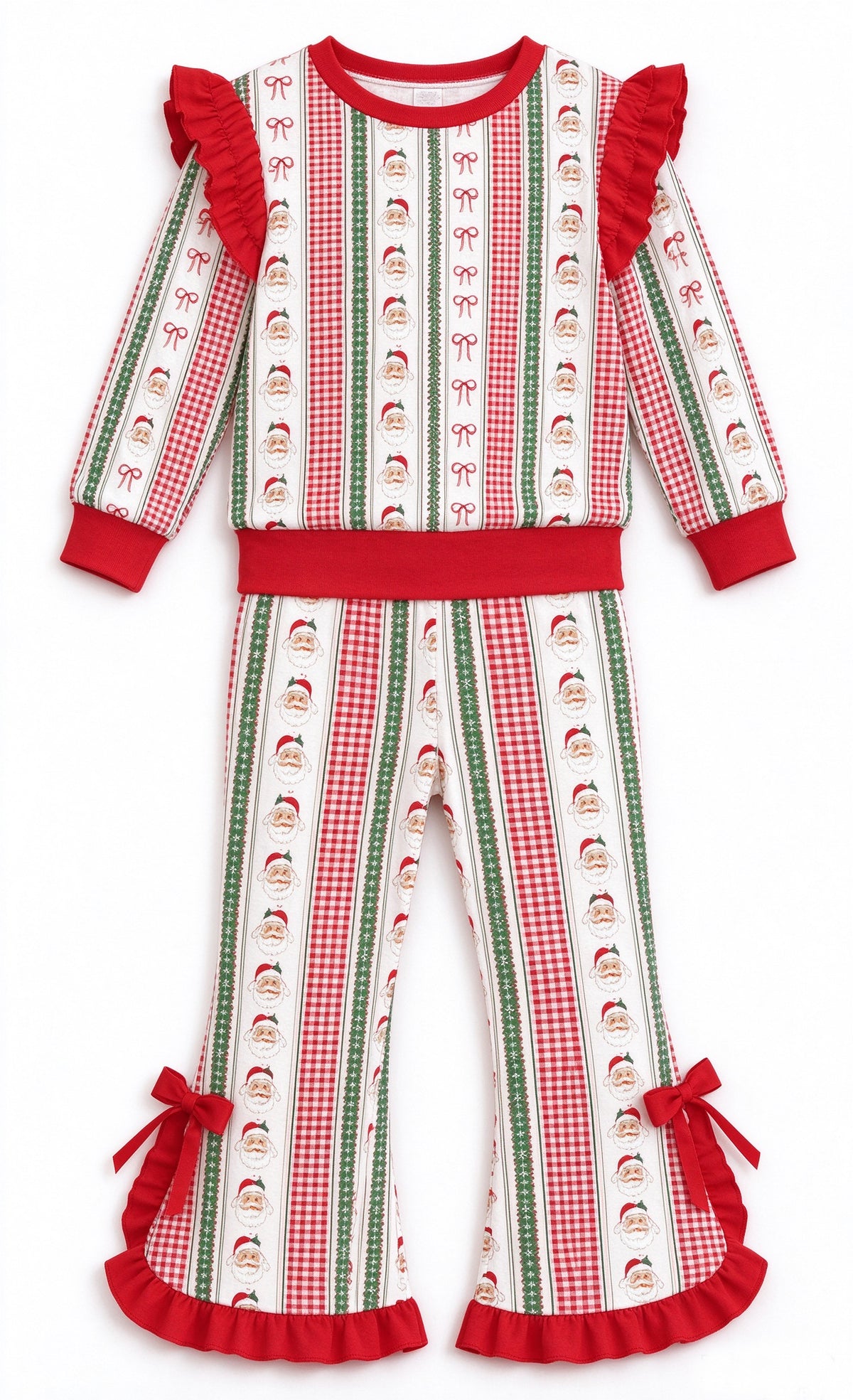 preorder GLP3942 Christmas Santa Bows Long Sleeve Pants Girls Set