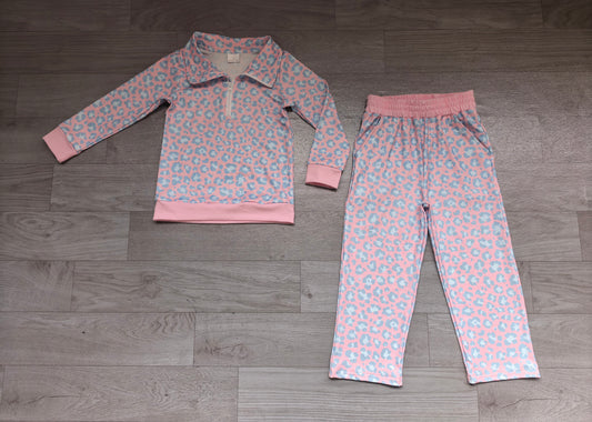 preorder Samples GLP3944 Leopard Pink Zipper Long Sleeve Pants Girls Set