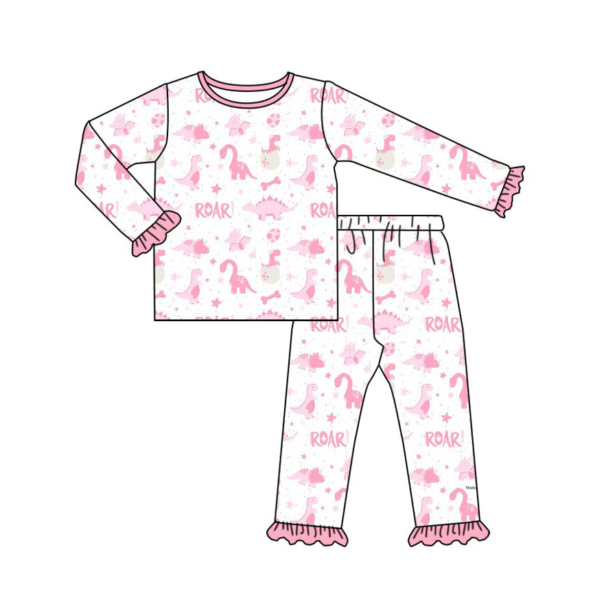 preorder GLP3948 Pink Dinosuar Long Sleeve Pants Girls Pajamas