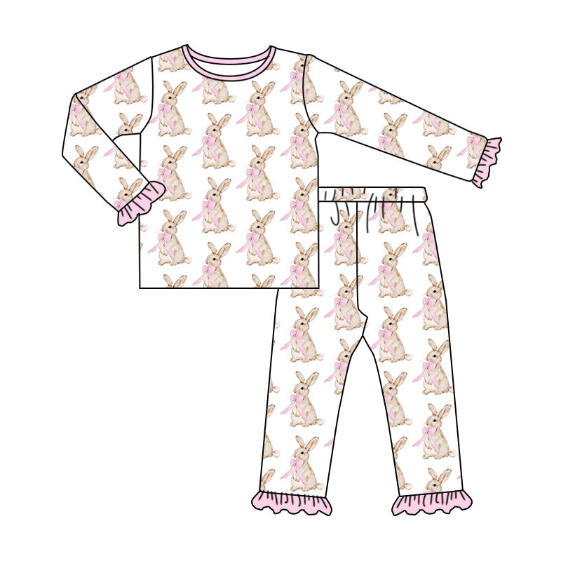 preorder GLP3957 Easter Rabbit Pink Long Sleeve Pants Girls Pajamas