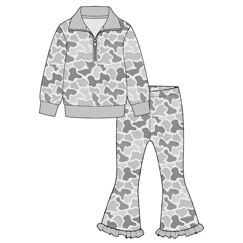 preorder GLP3958 Camo Zipper Long Sleeve Pants Girls Set