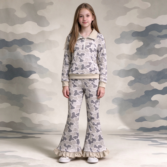 preorder Samples GLP3958 Camo Zipper Long Sleeve Pants Girls Set