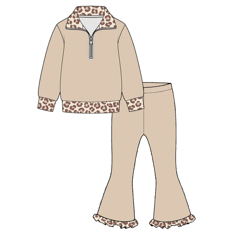 preorder GLP3960 Khaki Zipper Long Sleeve Pants Girls Set