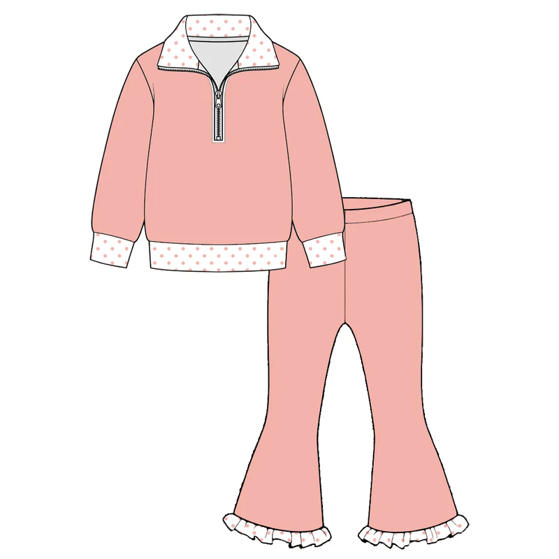 preorder GLP3961 Pink Zipper Long Sleeve Pants Girls Set