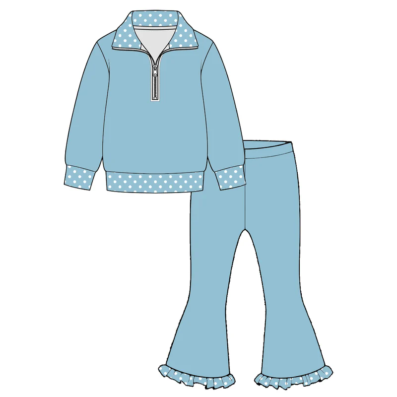 preorder GLP3963 Blue Zipper Long Sleeve Pants Girls Set