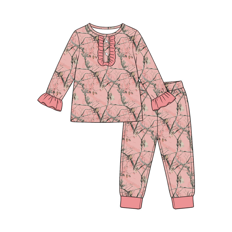 preorder GLP3964 Hunting Pink Long Sleeve Pants Girls Pajamas