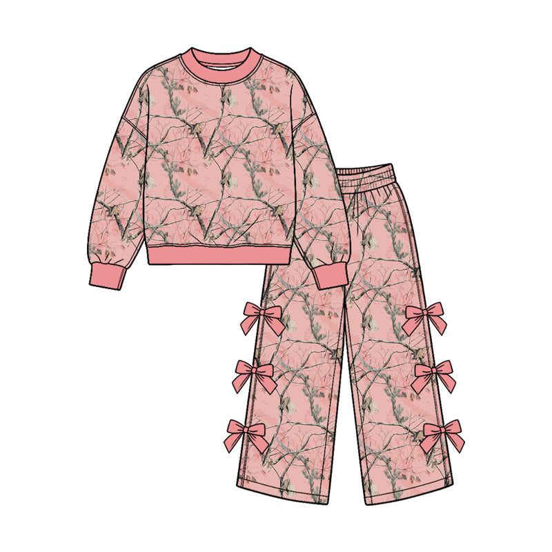 preorder GLP3967 Hunting Pink Bows Long Sleeve Pants Girls Set