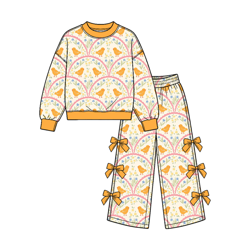 preorder GLP3968 Chick Yellow Bows Long Sleeve Pants Girls Set