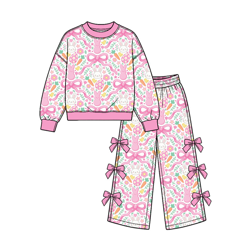 preorder GLP3969  Easter Rabbit Bows Long Sleeve Pants Girls Set