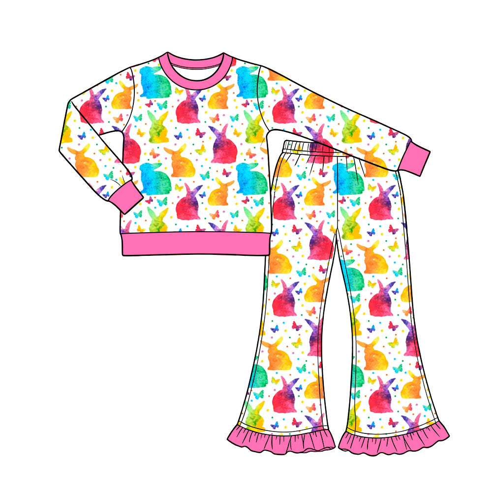 preorder GLP3971 Easter Colorful Rabbit Long Sleeve Pants Girls Set
