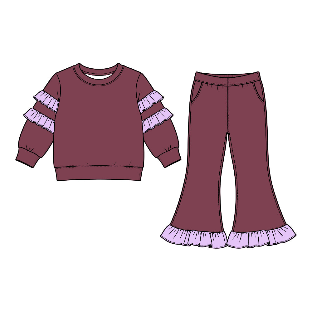 preorder GLP3983 Maroon Long Sleeve Pants Girls Set