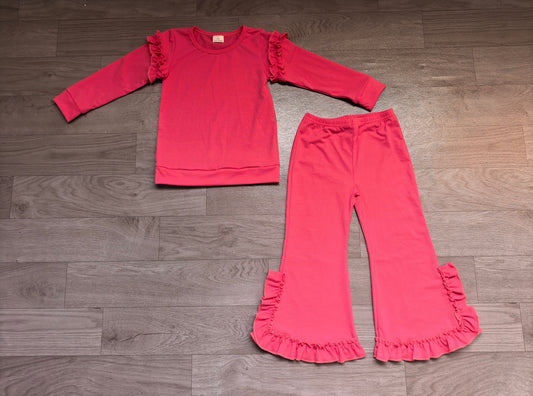preorder Samples GLP3987 Hot Pink Long Sleeve Pants Girls Set GT1951+P1273