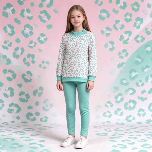 preorder Samples GLP3990 Leopard Long Sleeve Blue Pants Girls Set