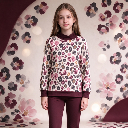 preorder Samples GLP3991 Leopard Long Sleeve Maroon Pants Girls Set
