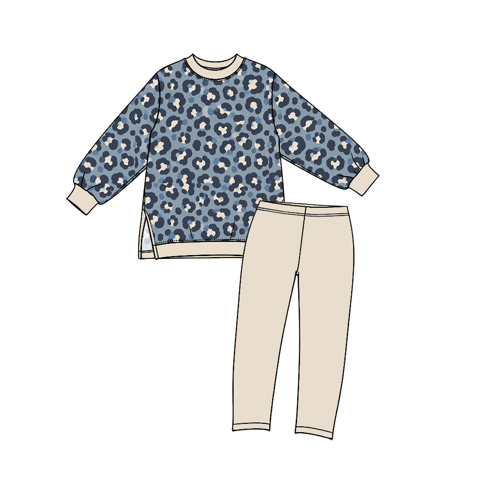 preorder GLP3996 Yoga Leopard Long Sleeve Khaki Pants Girls Set
