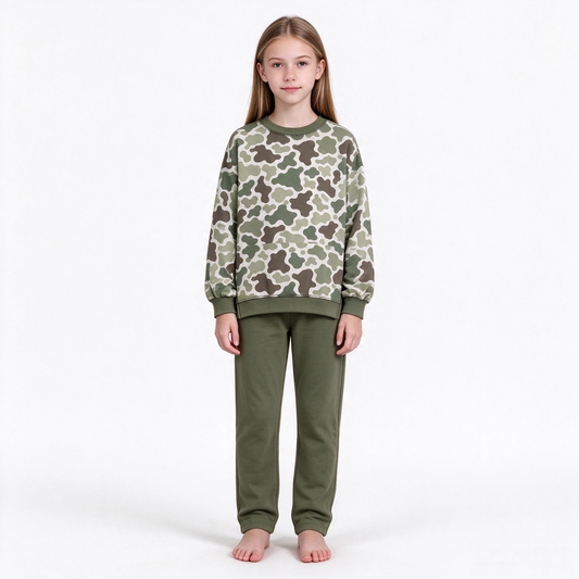 preorder GLP3997 Yoga Camo Long Sleeve Green Pants Girls Set