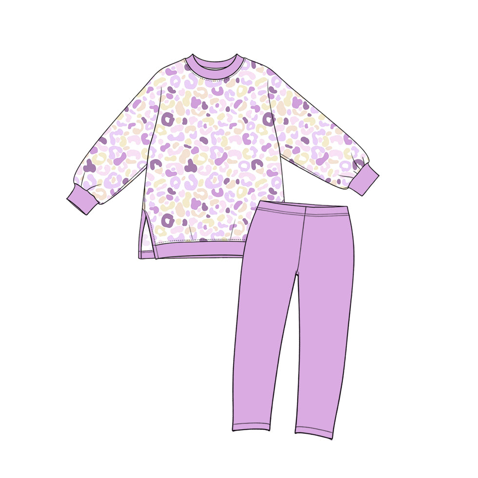preorder GLP4003 Yoga Leopard Long Sleeve Purple Pants Girls Set