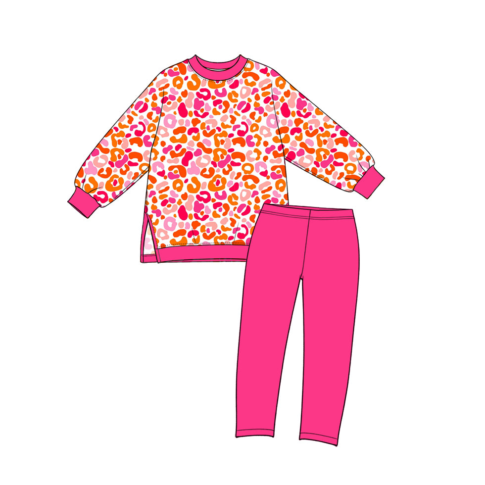 preorder GLP4004 Yoga Leopard Long Sleeve Hot Pink Pants Girls Set
